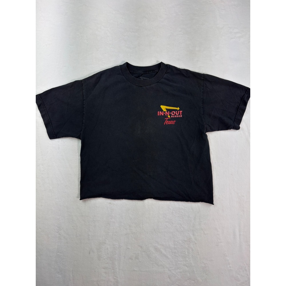 In-N-Out Burger Texas Graphic T-Shirt Black Cropped Raw Hem Medium Classic Car